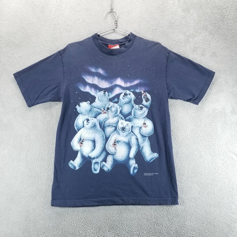 VTG Coke Shirt Mens L Blue Polar‎ Bear Aurora Graphic Made in USA 1994 90s